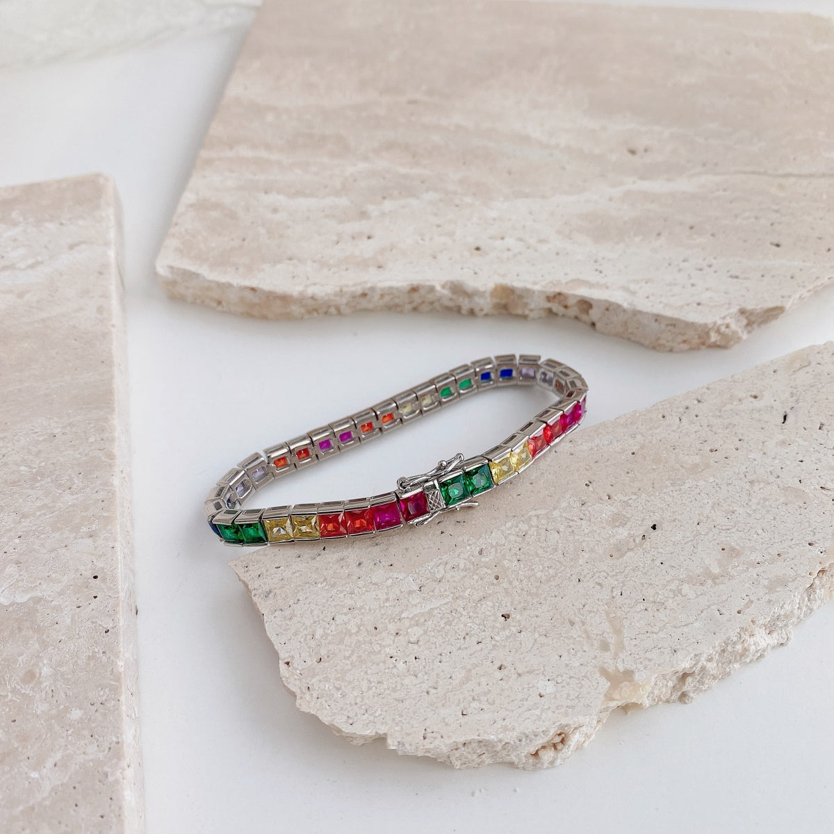 [CharmAmor]Radiant Colorful Princess Cut Tennis Bracelet