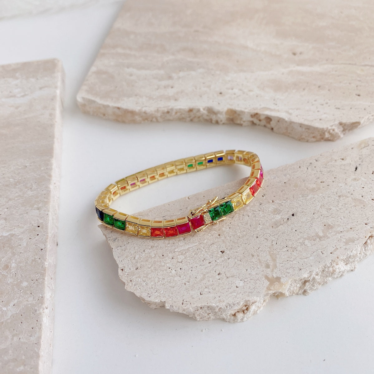 [CharmAmor]Radiant Colorful Princess Cut Tennis Bracelet