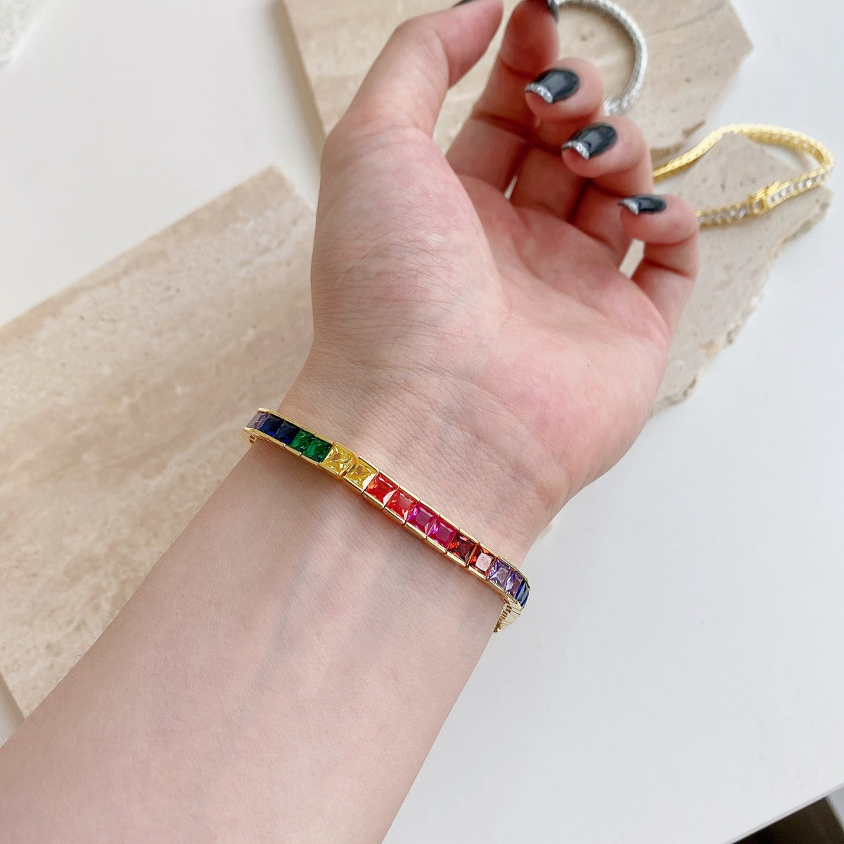 [CharmAmor]Radiant Colorful Princess Cut Tennis Bracelet