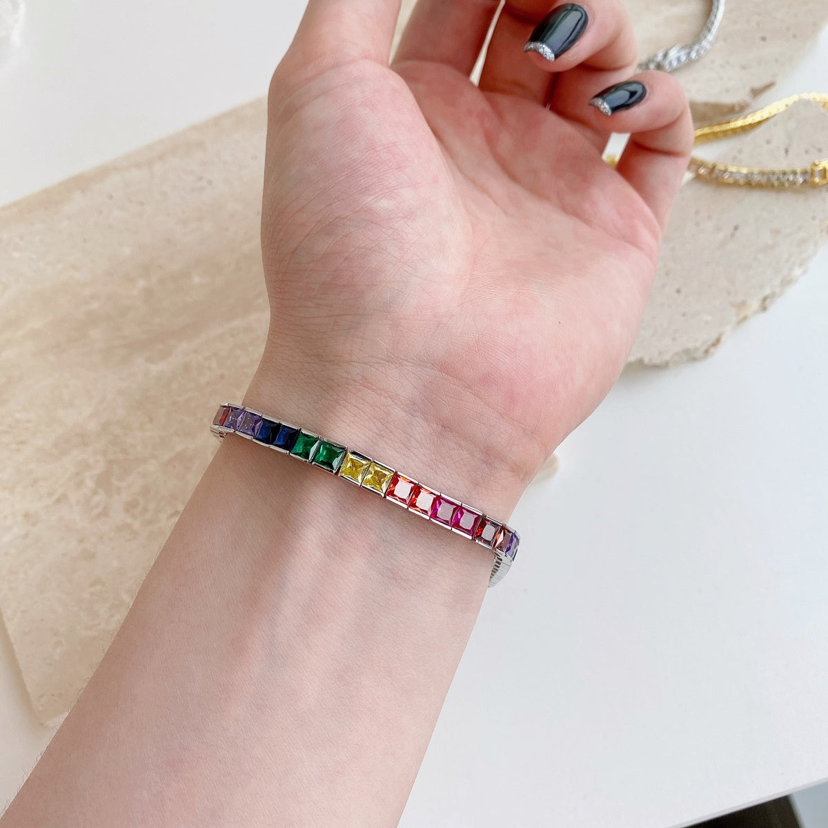 [CharmAmor]Radiant Colorful Princess Cut Tennis Bracelet