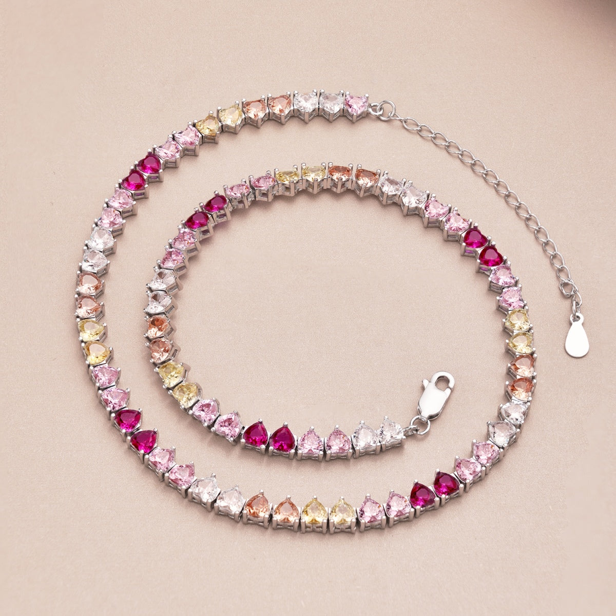 [CharmAmor]Sparkling Colorful Full Heart Tennis Necklace