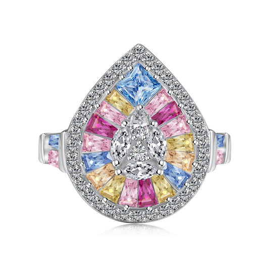 [CharmAmor]Elegant Colorful Water Drop Shape Banquet Ring