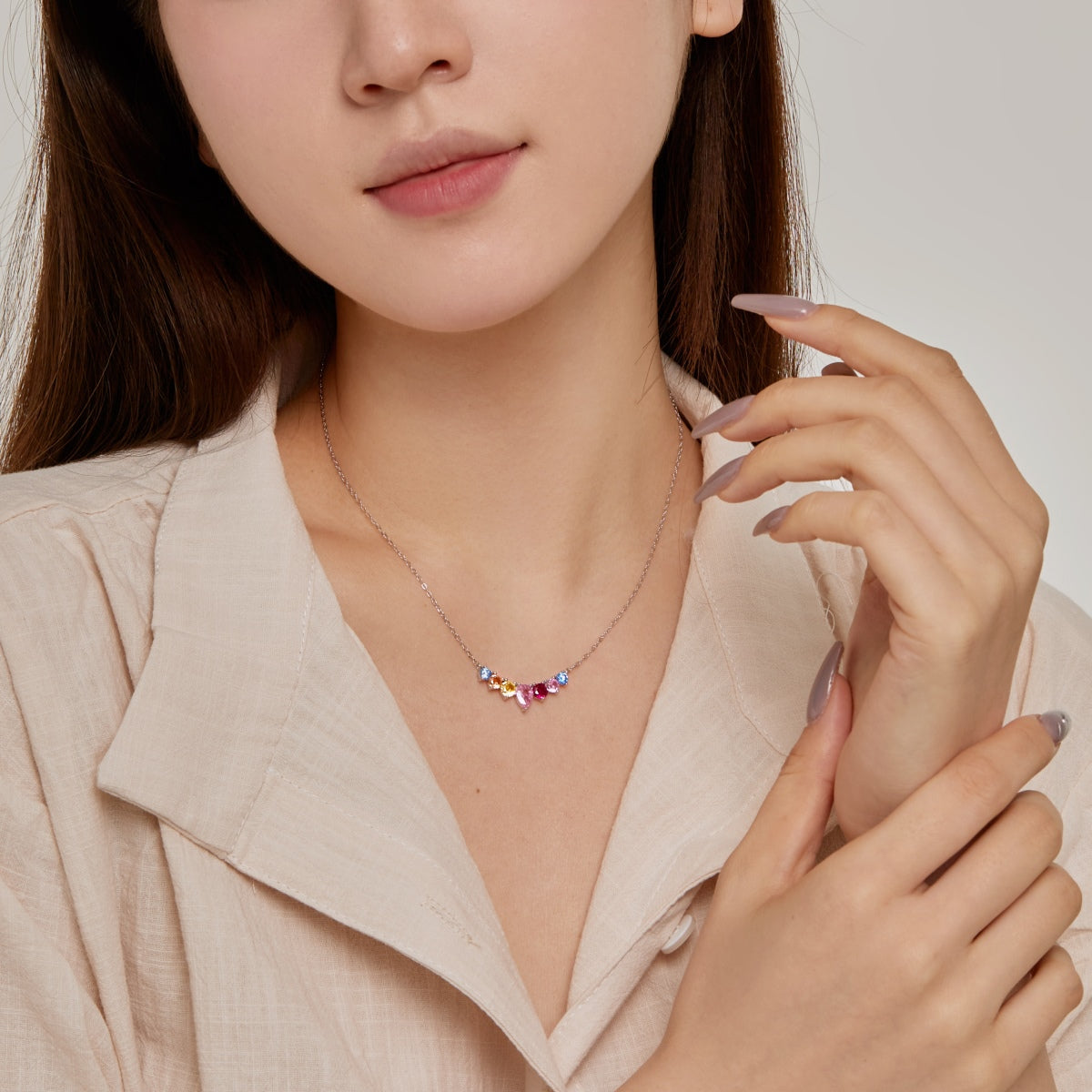 [CharmAmor]Dainty Colorful Heart Necklace