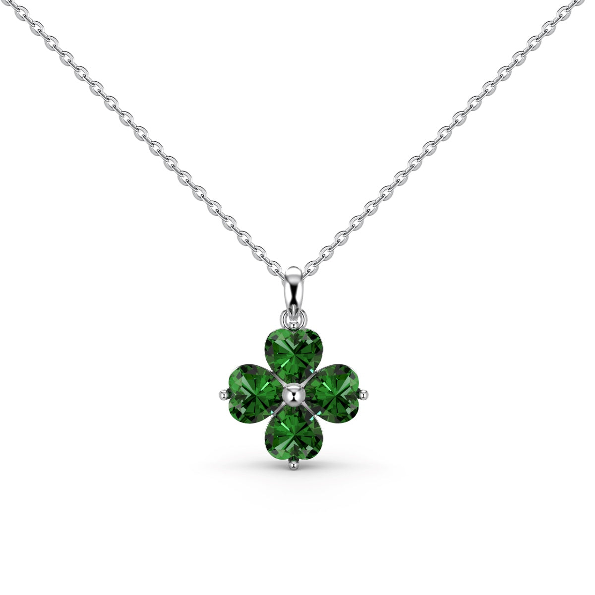 [CharmAmor]Heart-Shaped Four-Leaf Clover Bead Necklace