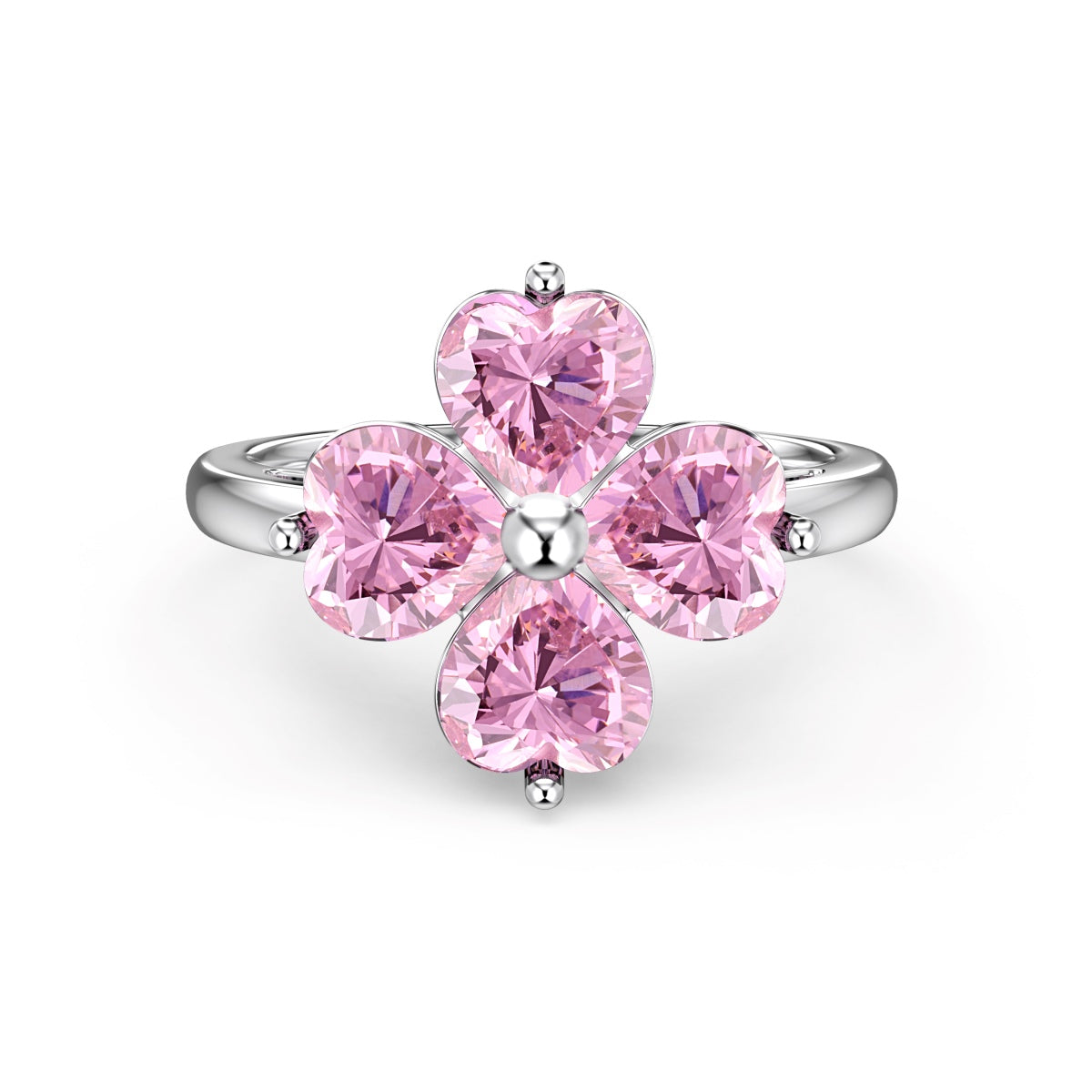 [CharmAmor]Heart-shaped Four-Leaf Clover Ball Ring