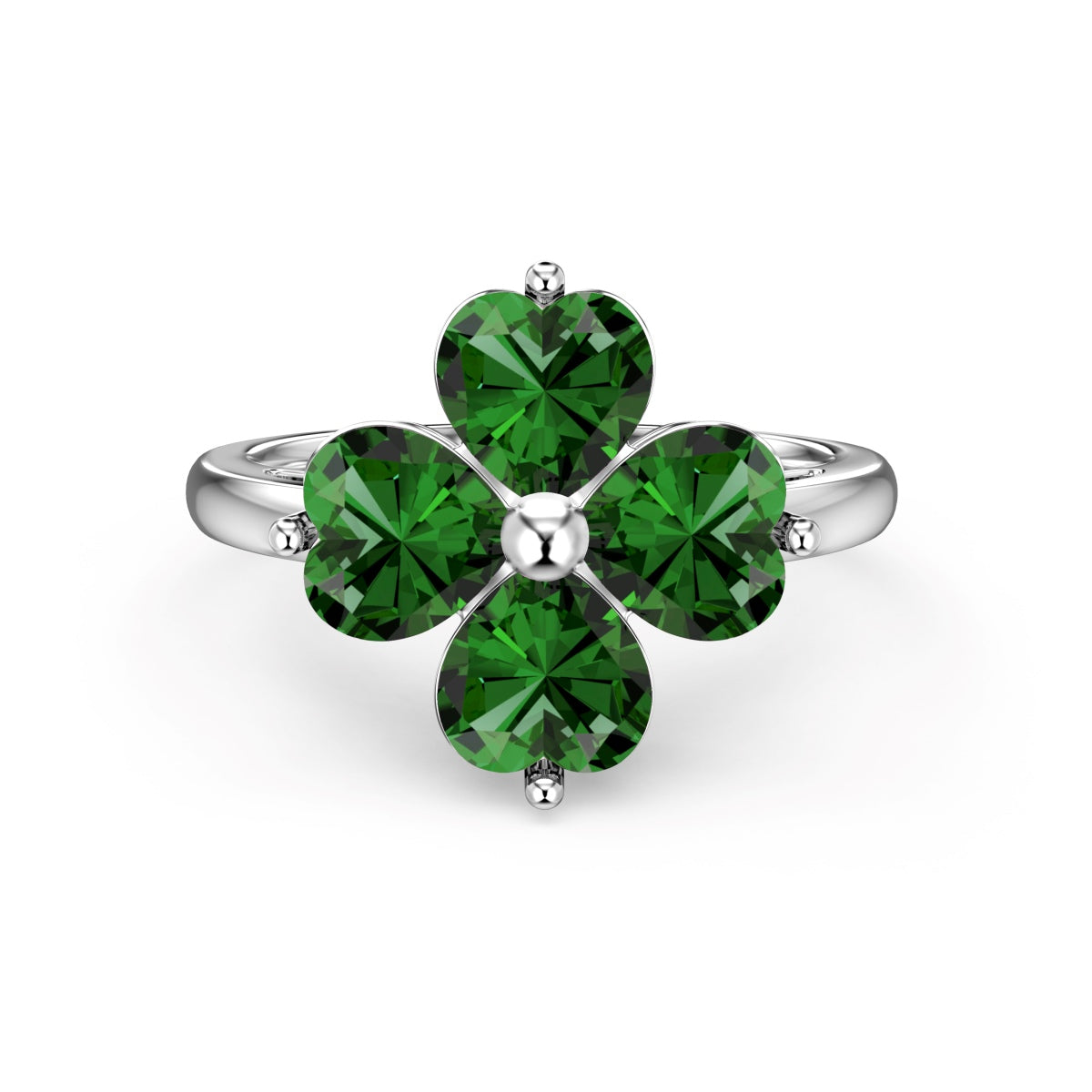 [CharmAmor]Heart-shaped Four-Leaf Clover Ball Ring