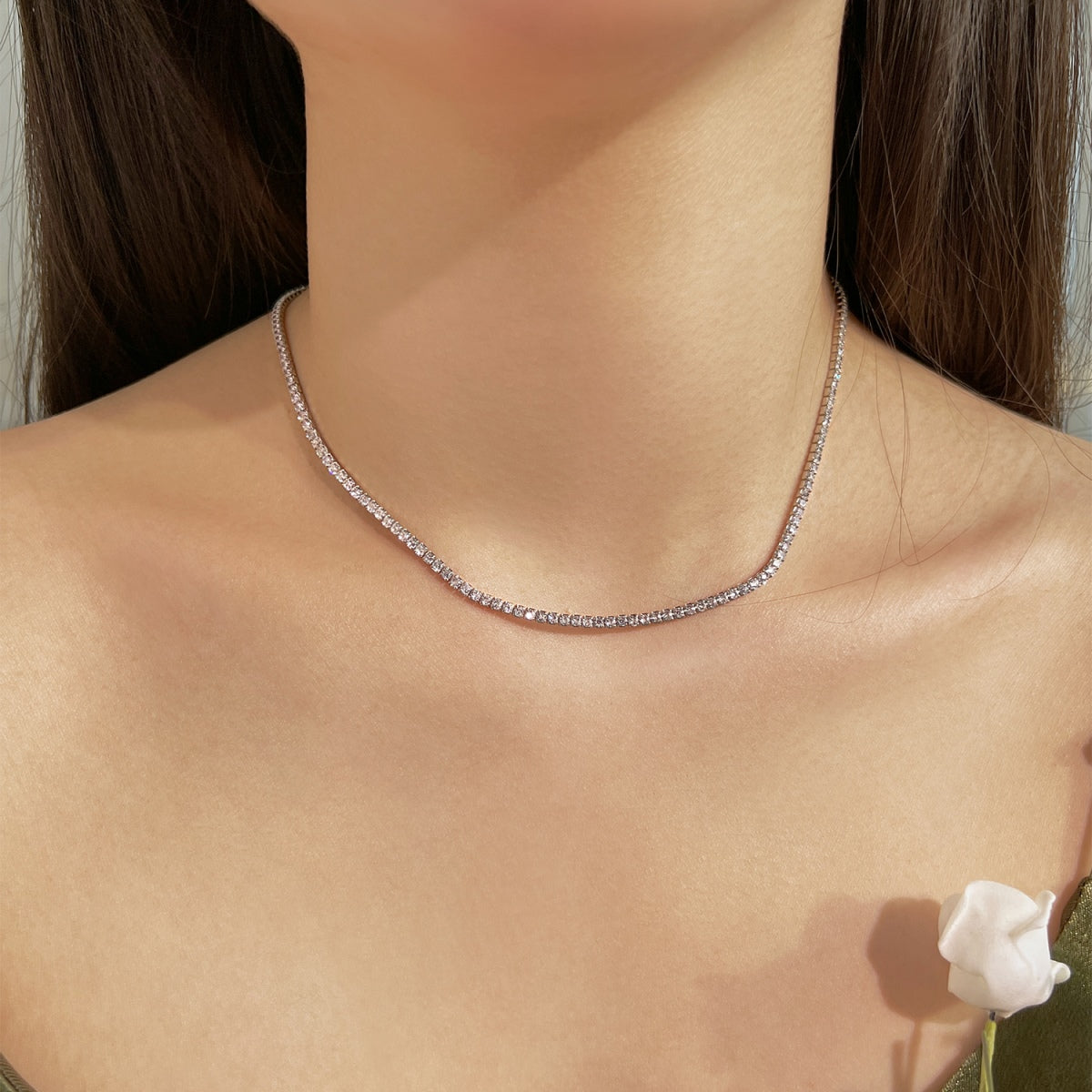 [CharmAmor]Delicate Round Shape Tennis Necklace