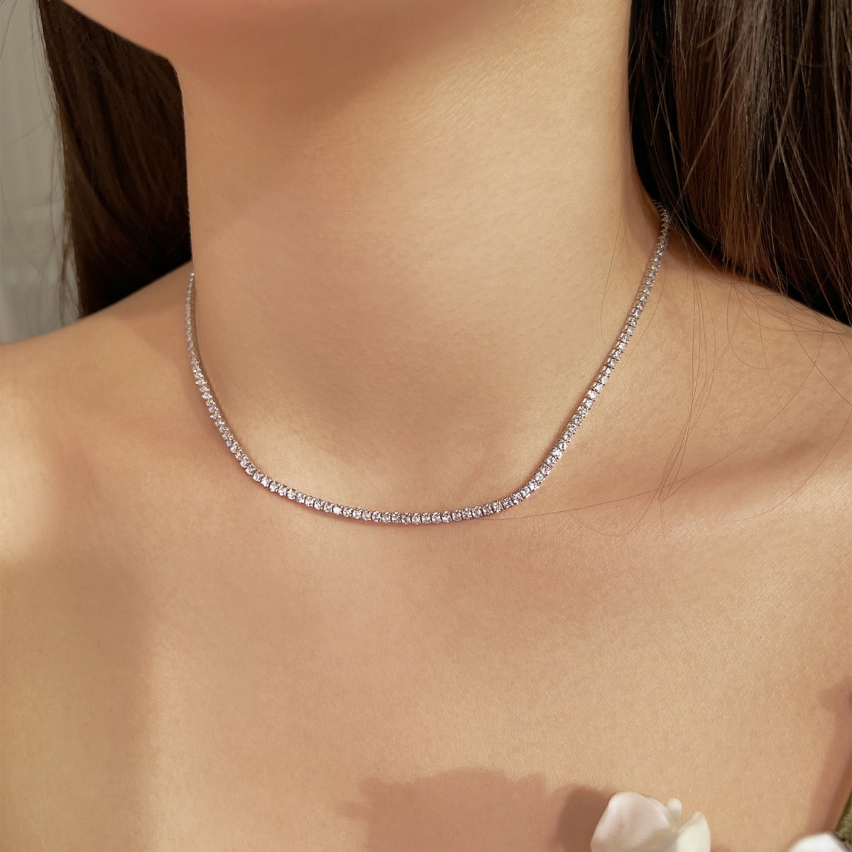 [CharmAmor]Delicate Round Shape Tennis Necklace