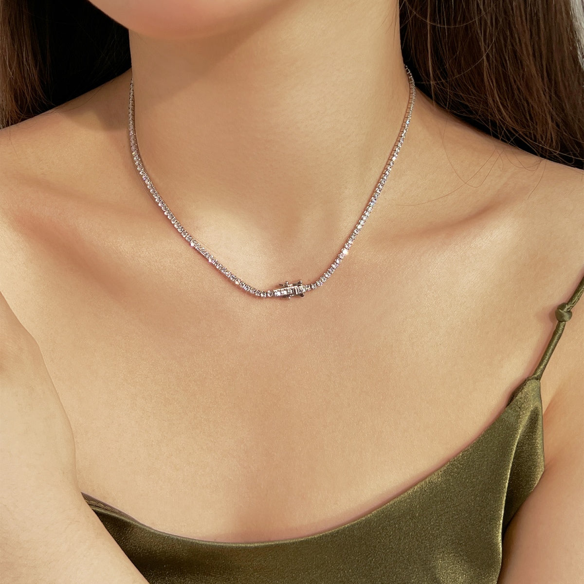 [CharmAmor]Delicate Round Shape Tennis Necklace