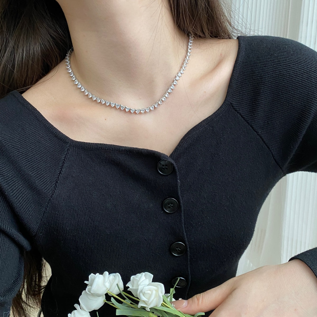 [CharmAmor]Ornate Heart Cut Tennis Necklace