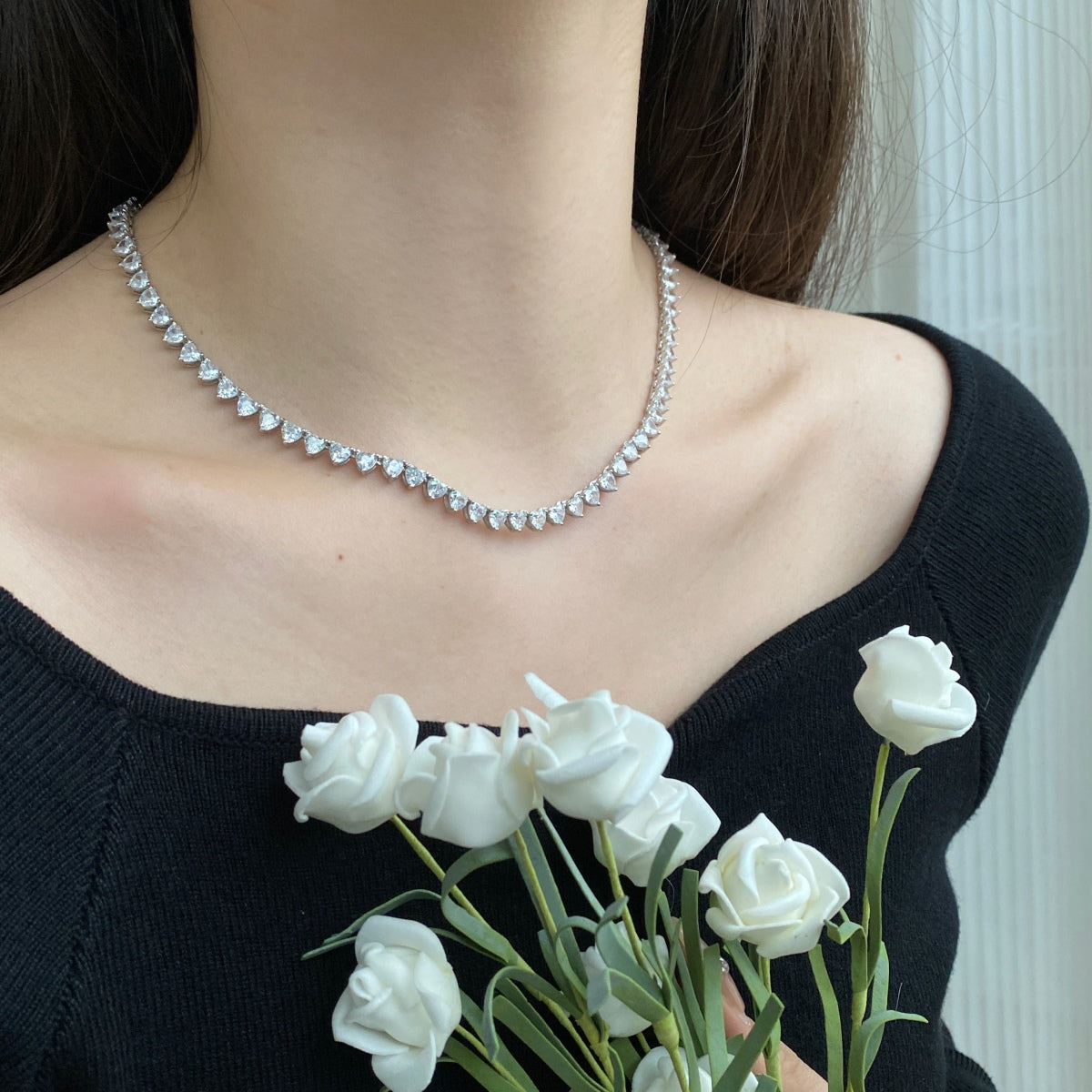 [CharmAmor]Ornate Heart Cut Tennis Necklace