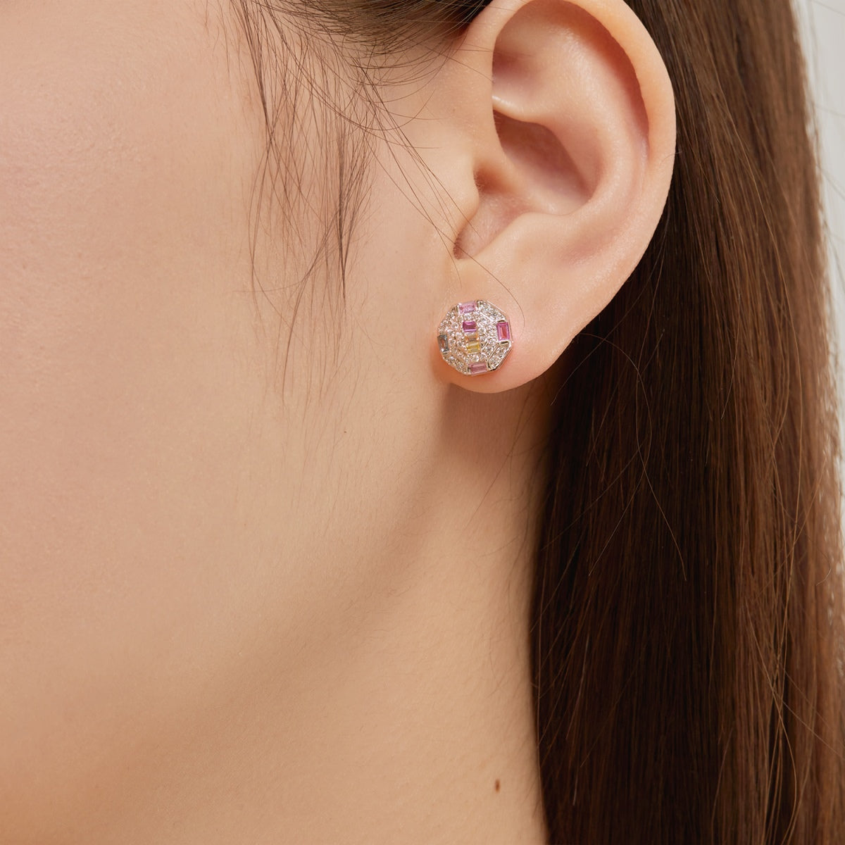 [CharmAmor]Ornate Colorful Octagon Shape Daily Earrings