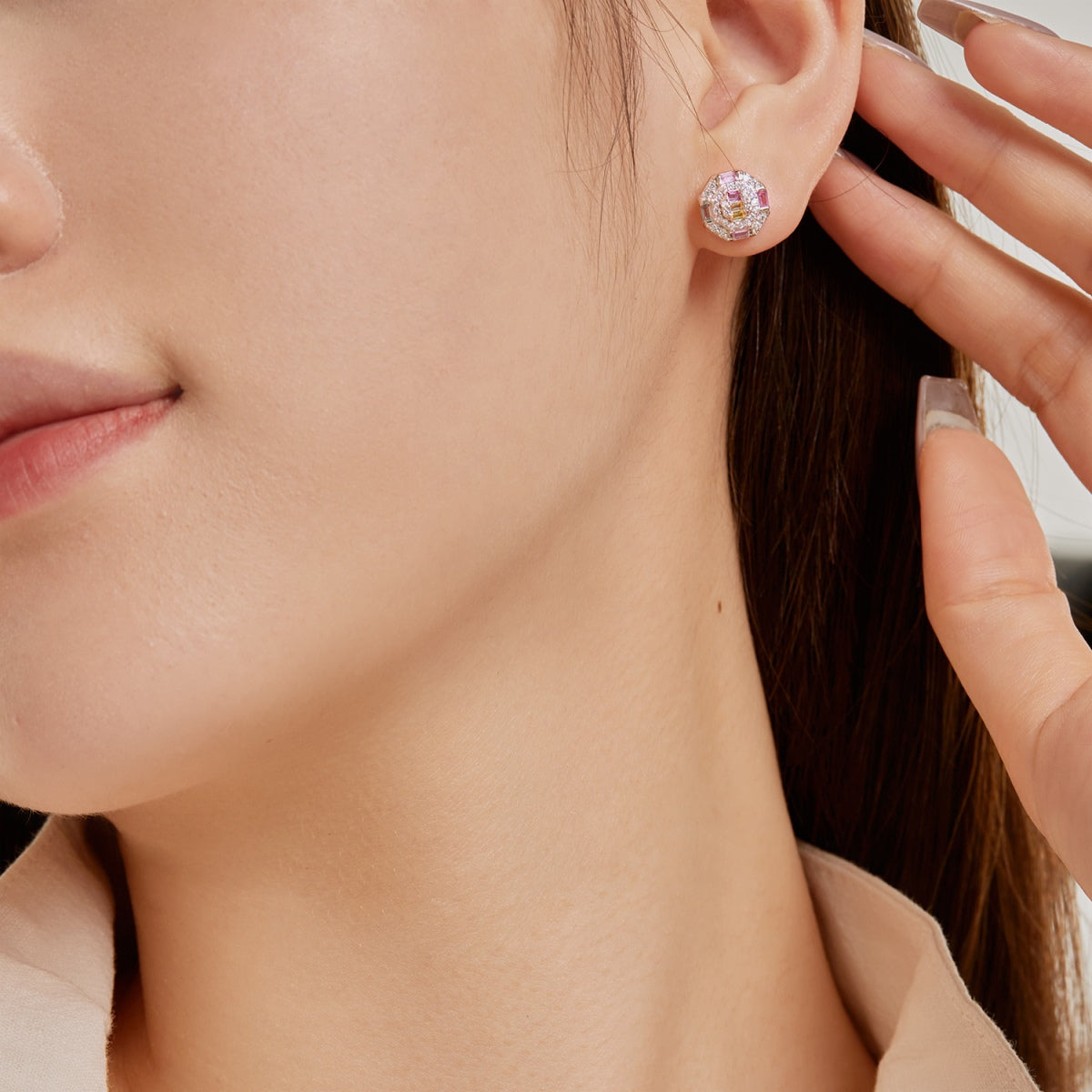 [CharmAmor]Ornate Colorful Octagon Shape Daily Earrings