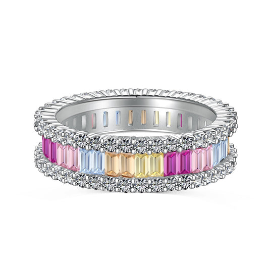 [CharmAmor]Dainty Kaleidoscopic Emerald Cut Daily Ring