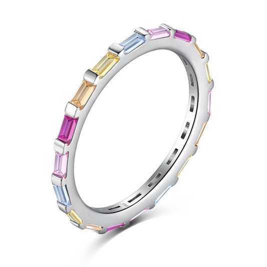 [CharmAmor]Exquisite Multicolored Emerald Cut Daily Ring