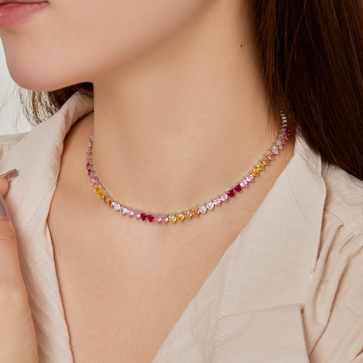 [CharmAmor]Sparkling Colorful Full Heart Tennis Necklace