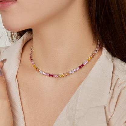 [CharmAmor]Sparkling Colorful Full Heart Tennis Necklace