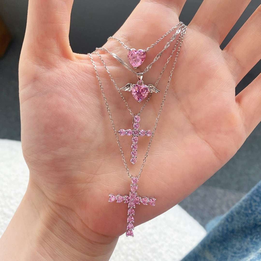 [CharmAmor]Heart Shape Main Stone Pendant Collarbone Necklace
