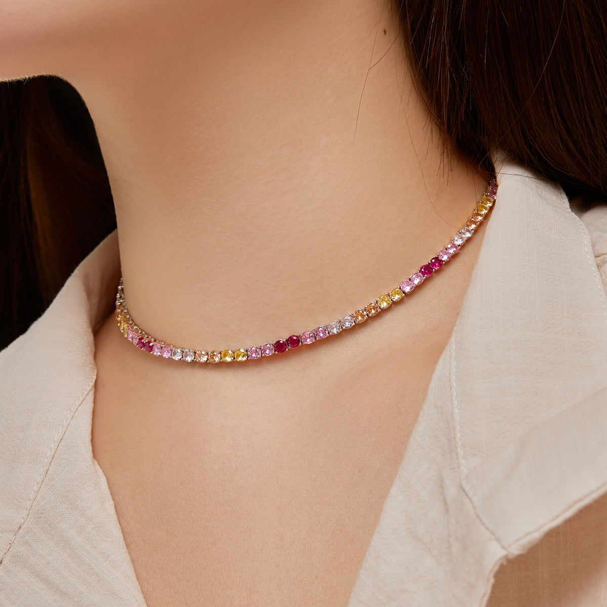 [CharmAmor]Delicate Colorful Tennis Necklace