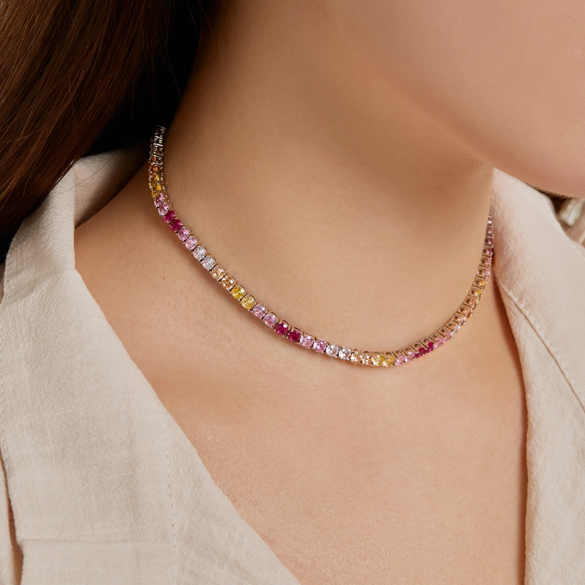 [CharmAmor]Delicate Colorful Tennis Necklace