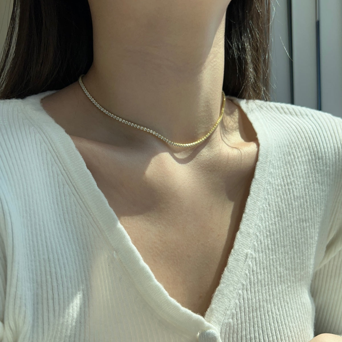 [CharmAmor]Delicate Round Shape Tennis Necklace