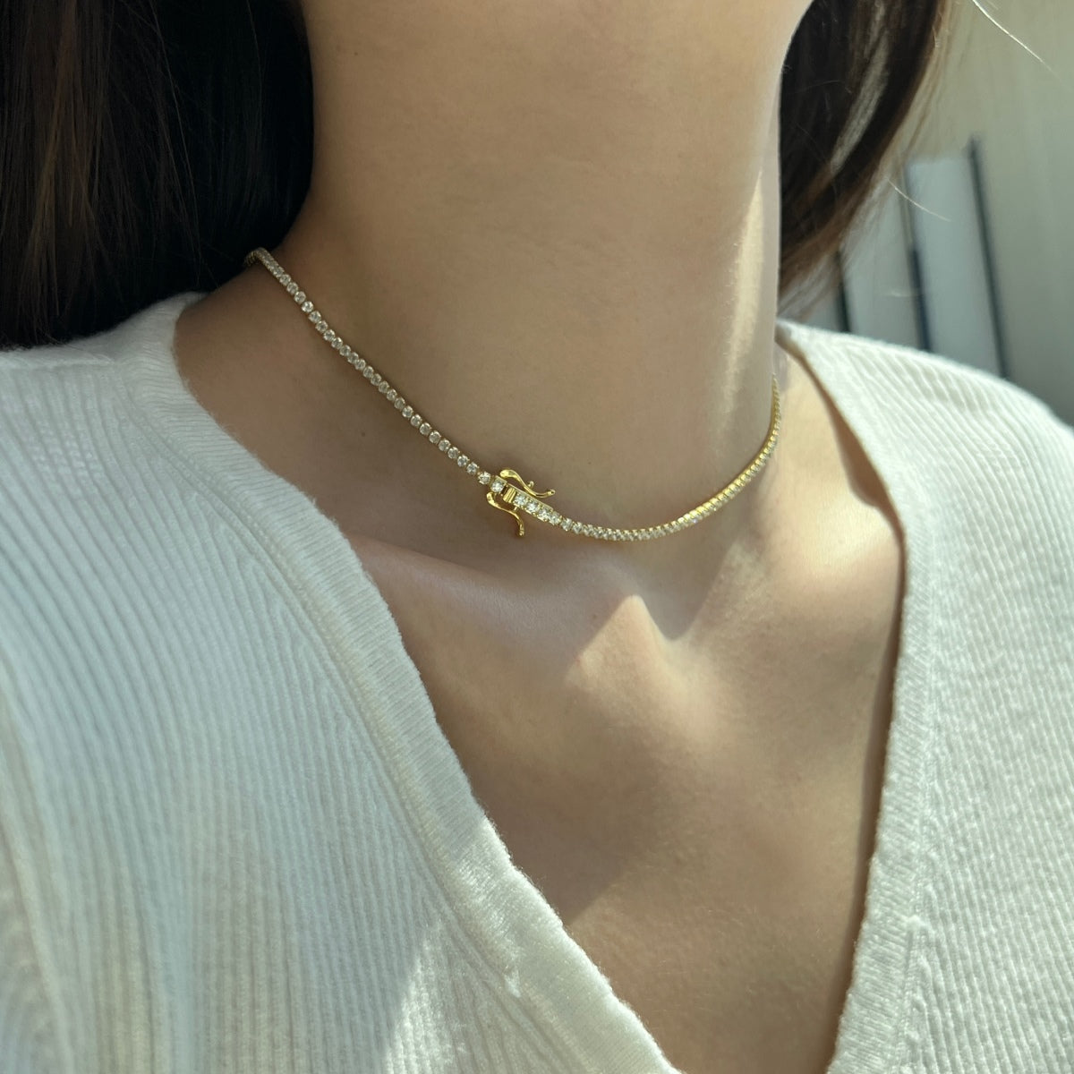 [CharmAmor]Delicate Round Shape Tennis Necklace