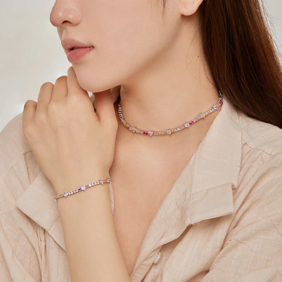 [CharmAmor]Romantic Heart Shape Round Cut Lover Bracelet