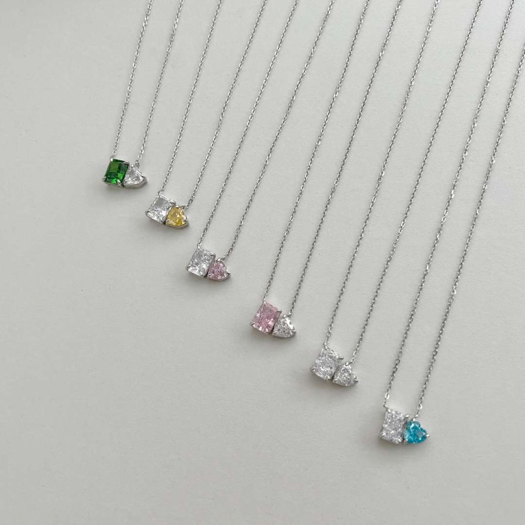 [CharmAmor]Dazzling Square & Heart Shape Necklace