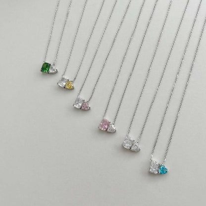 [CharmAmor]Dazzling Square & Heart Shape Necklace