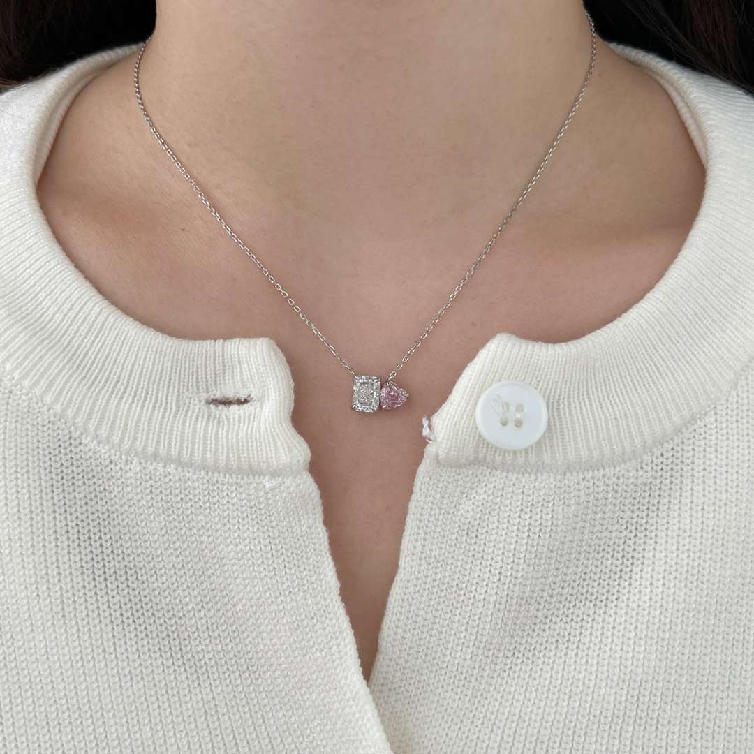 [CharmAmor]Dazzling Square & Heart Shape Necklace