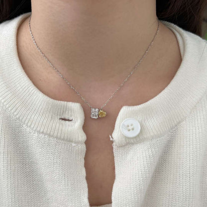 [CharmAmor]Dazzling Square & Heart Shape Necklace