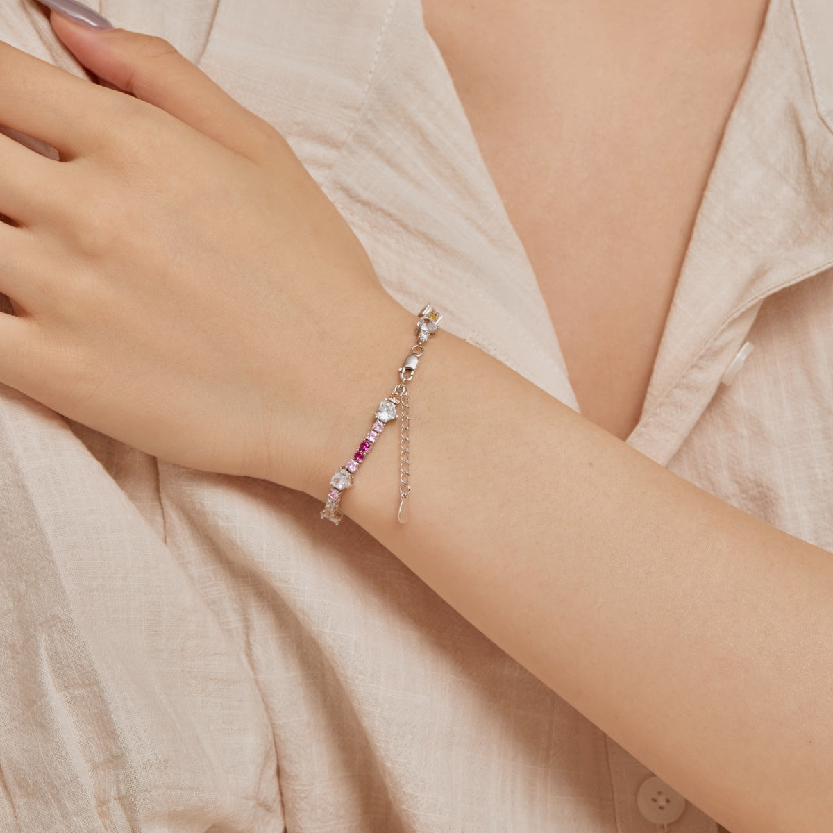[CharmAmor]Romantic Heart Shape Round Cut Lover Bracelet