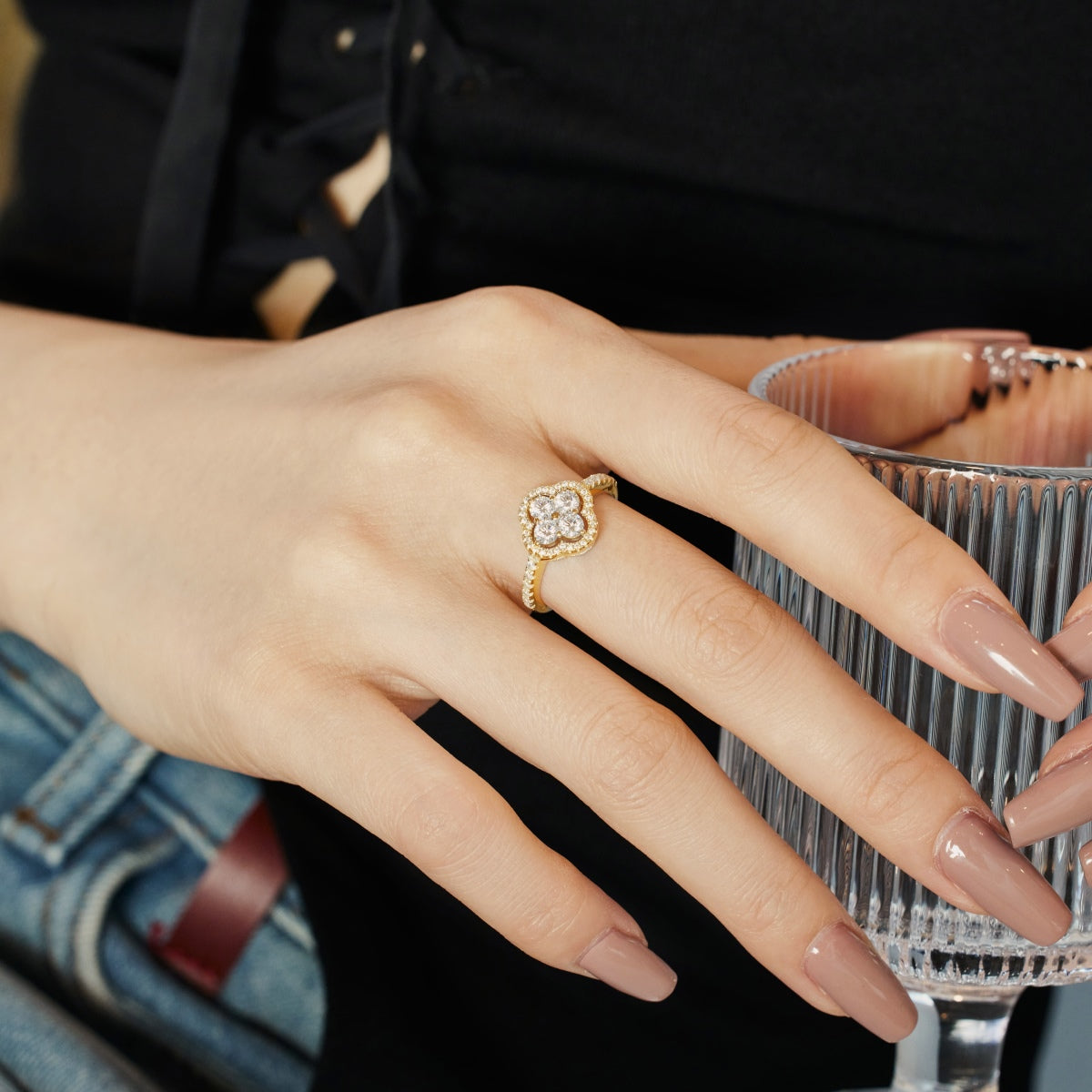 [CharmAmor]Four Leaf Clover Flower Design Ring