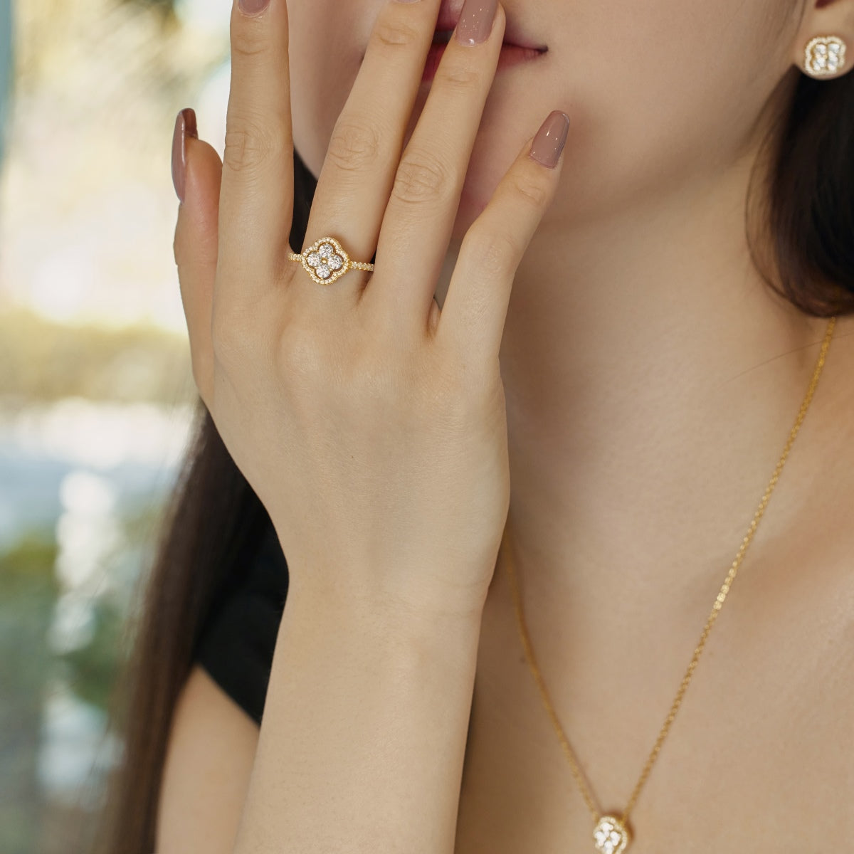[CharmAmor]Four Leaf Clover Flower Design Ring