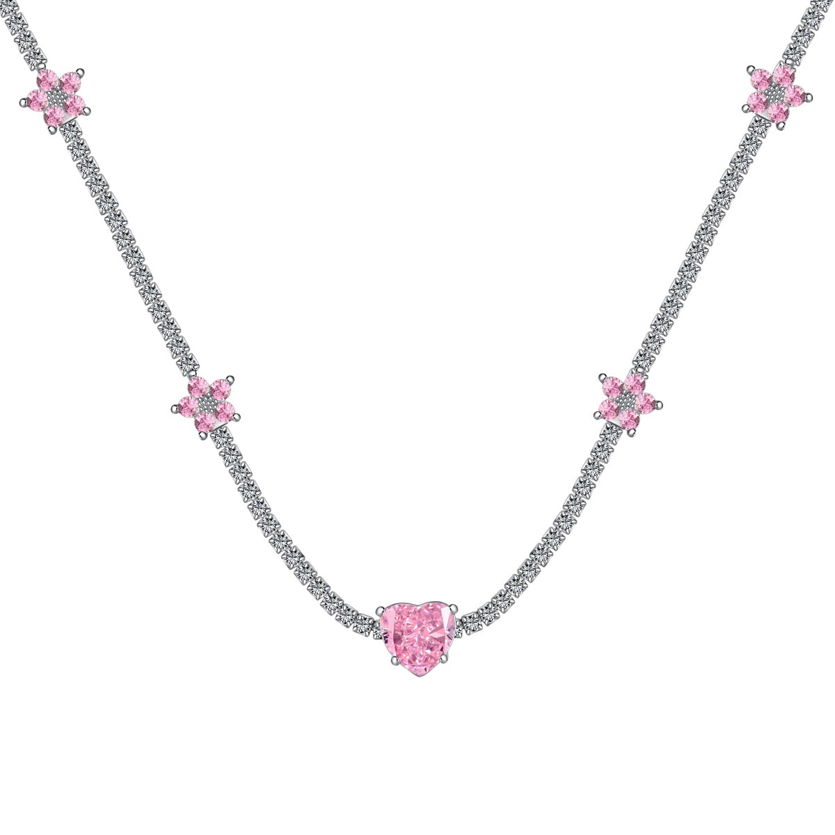 [CharmAmor]Dazzling Pink Heart Flower Necklace