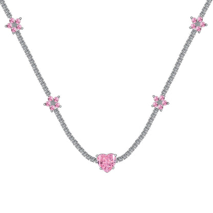 [CharmAmor]Dazzling Pink Heart Flower Necklace