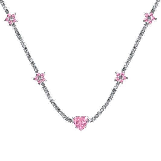 [CharmAmor]Dazzling Pink Heart Flower Necklace