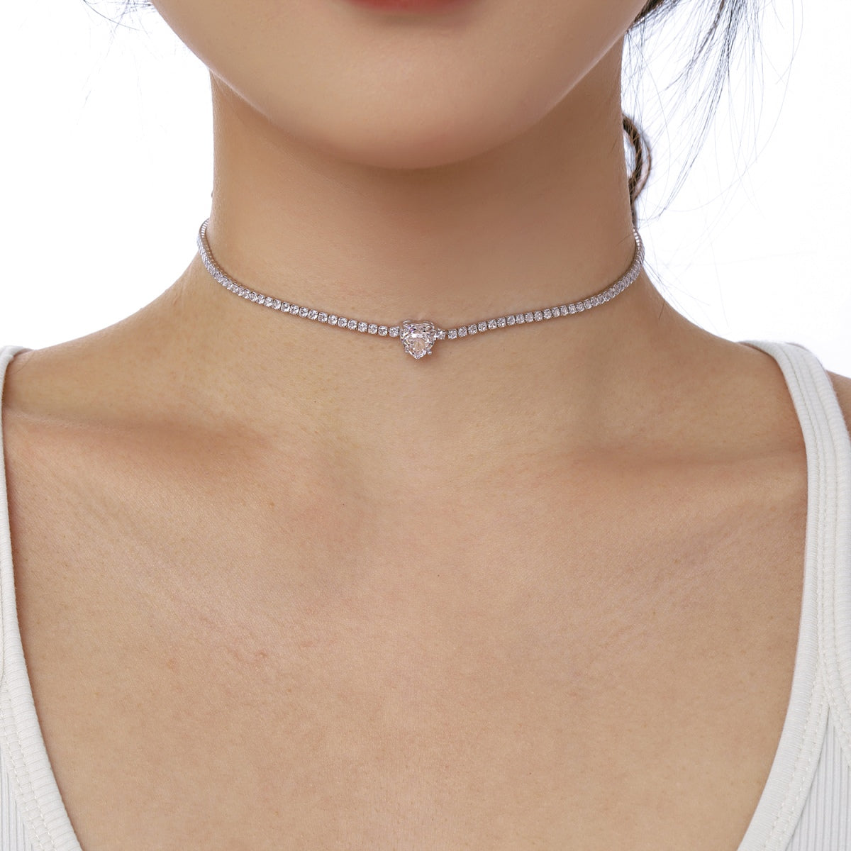 [CharmAmor]2.0 Carat Sparkling Tennis Heart Cut Necklace