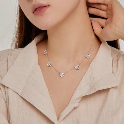 [CharmAmor]Sparkling Five Heart Necklace