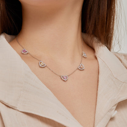 [CharmAmor]Sparkling Five Heart Necklace