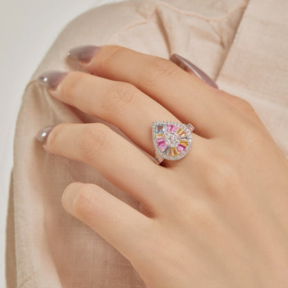 [CharmAmor]Elegant Colorful Water Drop Shape Banquet Ring