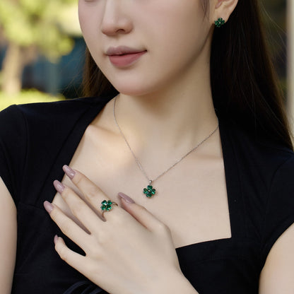 [CharmAmor]Heart-shaped Four-Leaf Clover Ball Ring