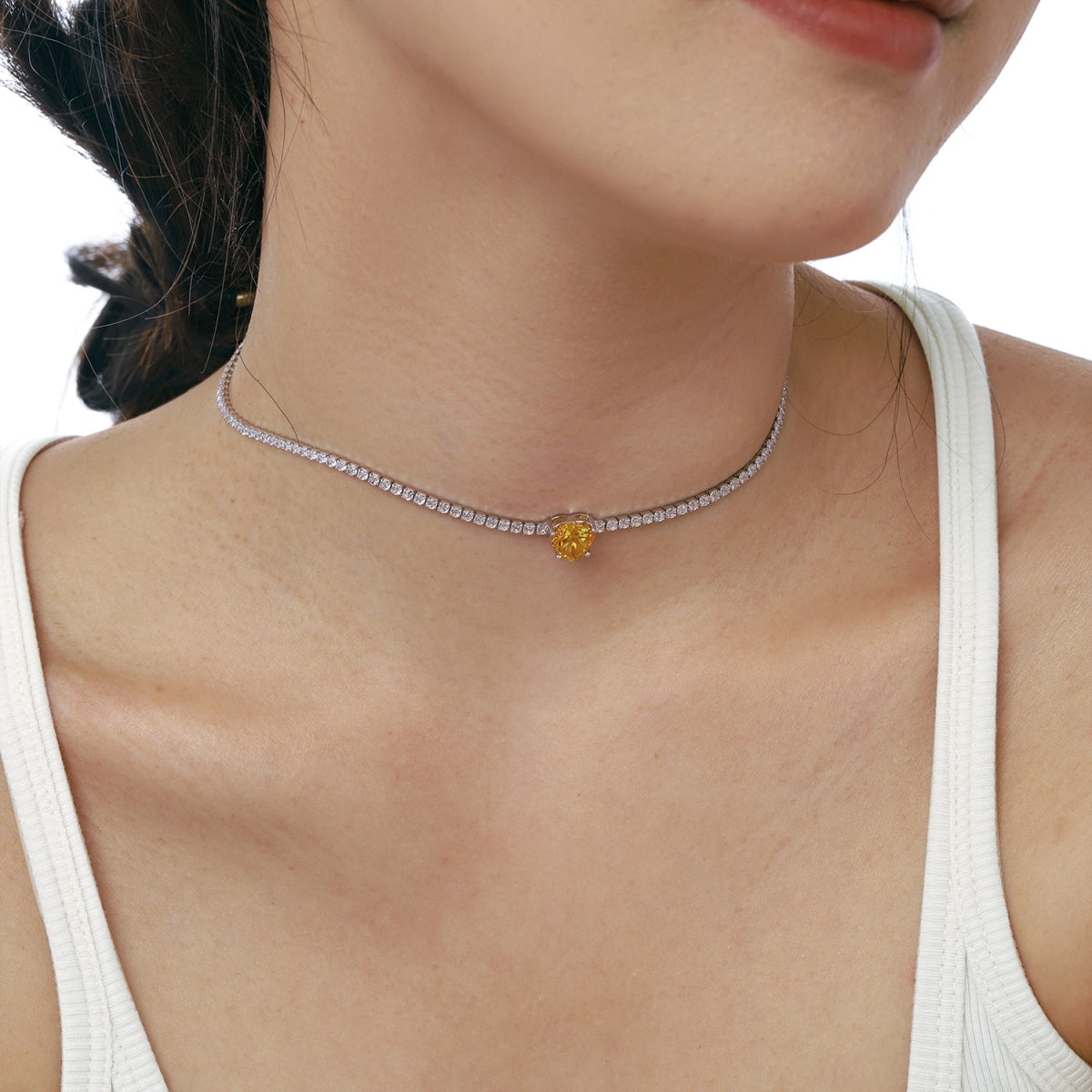 [CharmAmor]2.0 Carat Sparkling Tennis Heart Cut Necklace