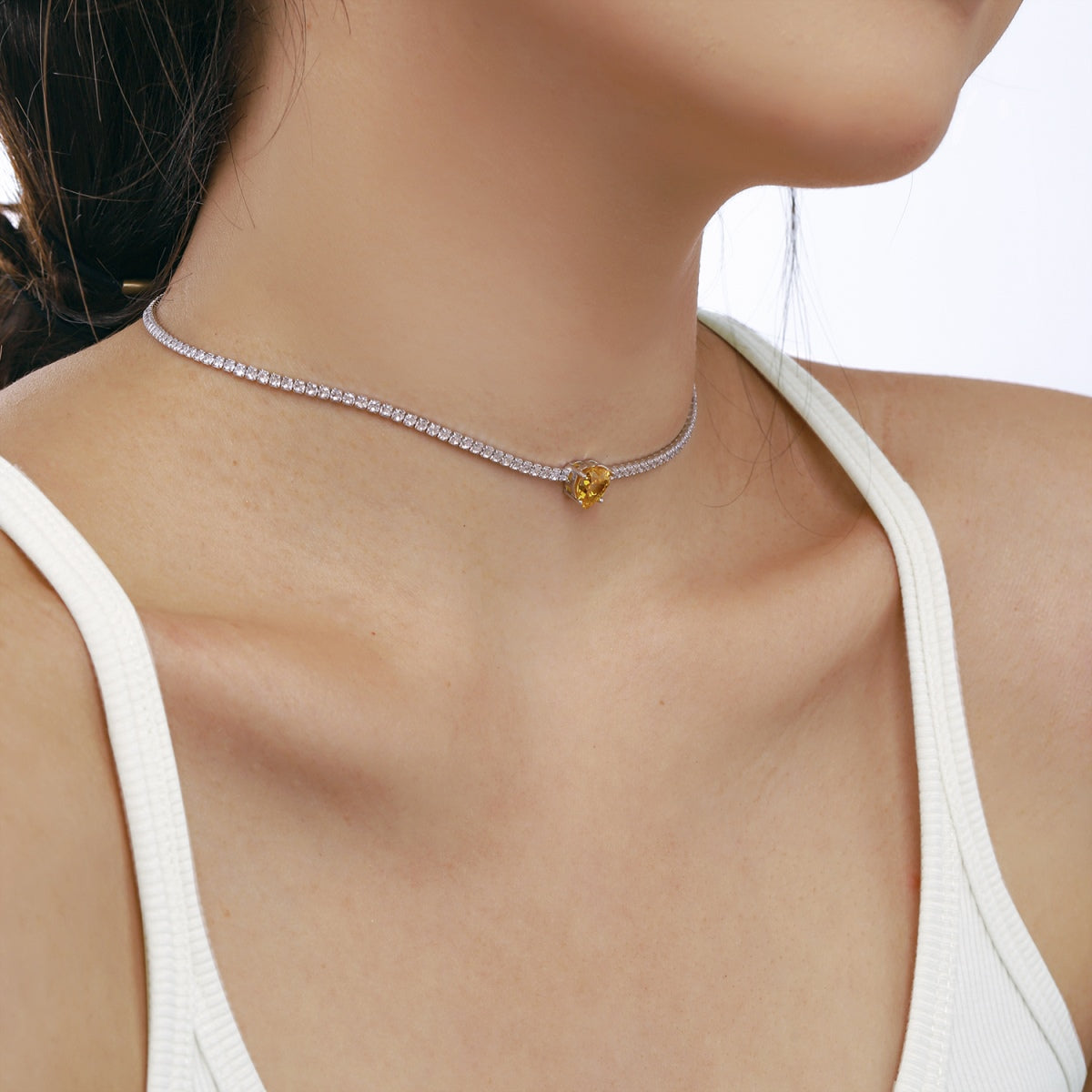[CharmAmor]2.0 Carat Sparkling Tennis Heart Cut Necklace
