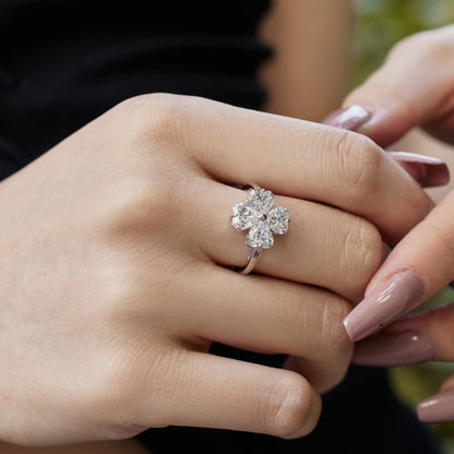 [CharmAmor]Heart-shaped Four-Leaf Clover Ball Ring
