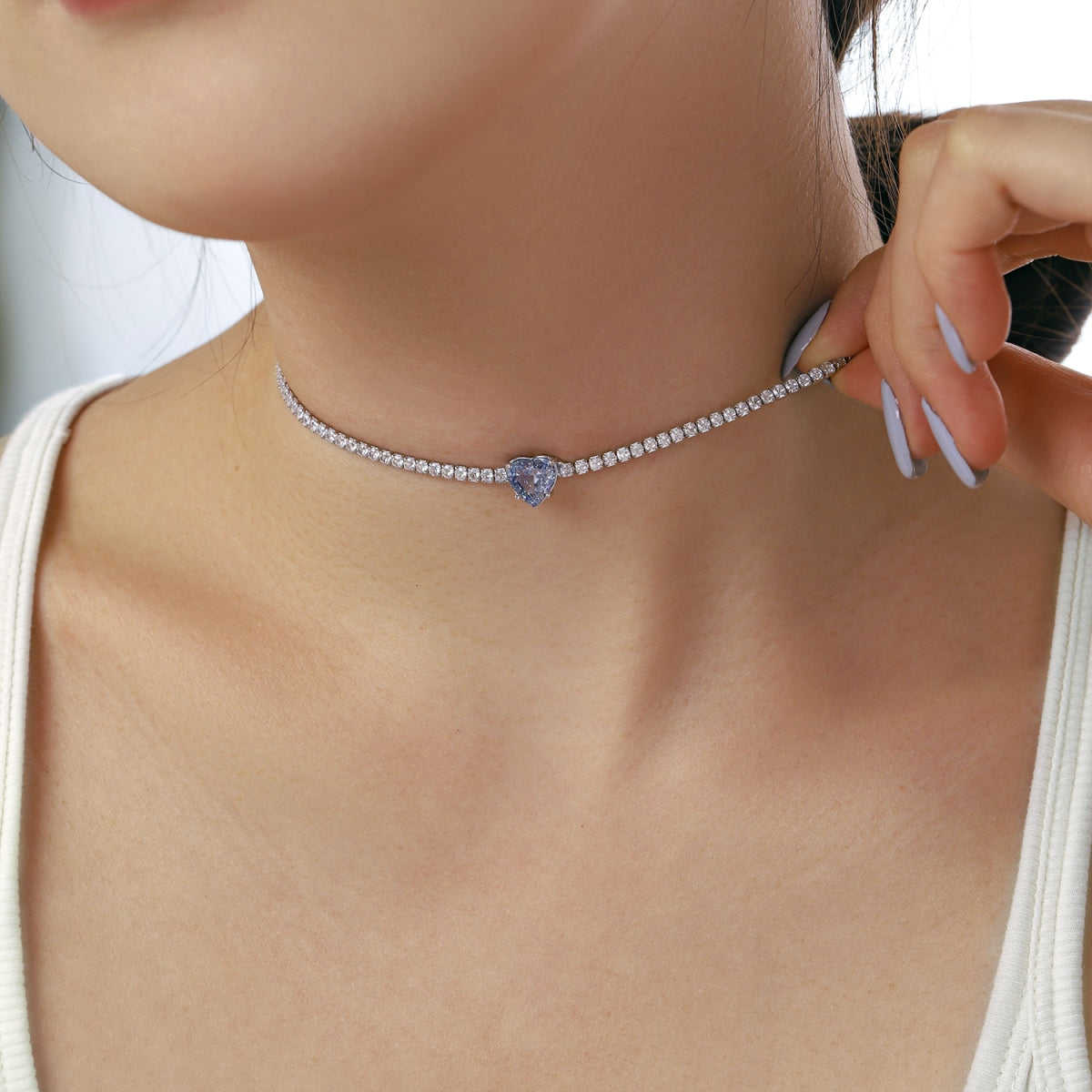 [CharmAmor]2.0 Carat Sparkling Tennis Heart Cut Necklace
