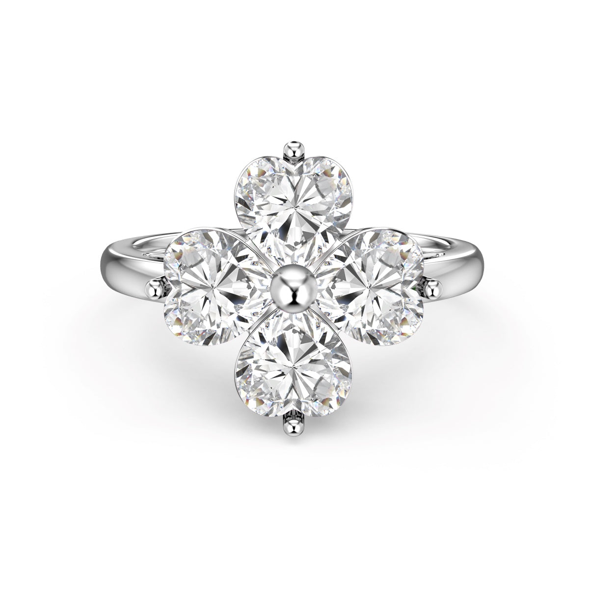 [CharmAmor]Heart-shaped Four-Leaf Clover Ball Ring