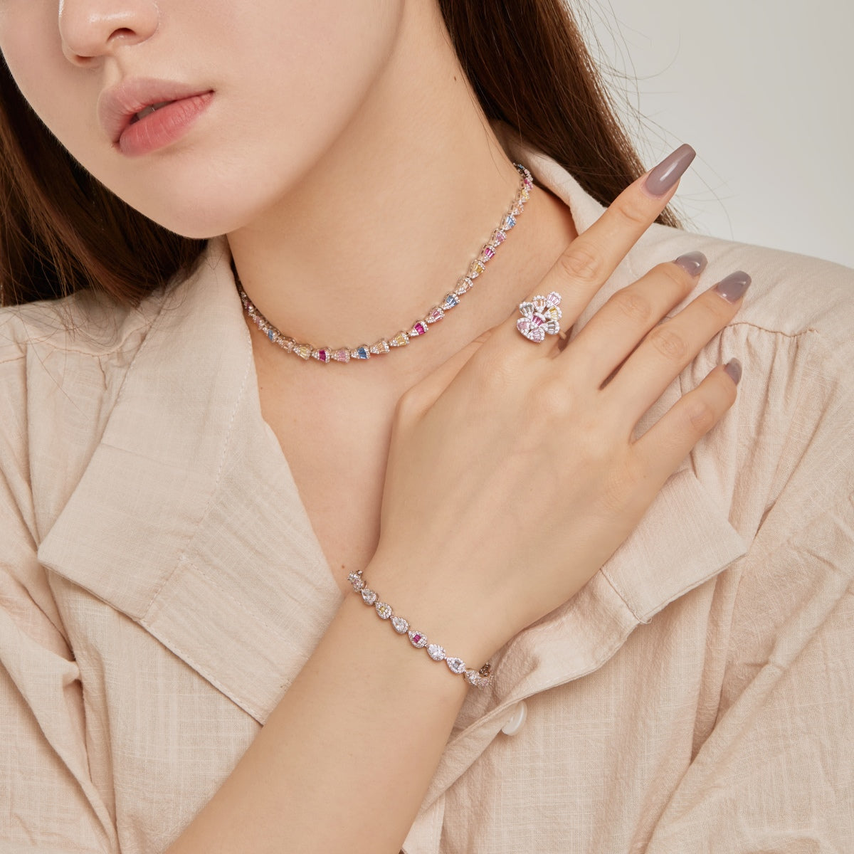 [CharmAmor]0.25 Carat Radiant Water Drop Shape Daily Bracelet