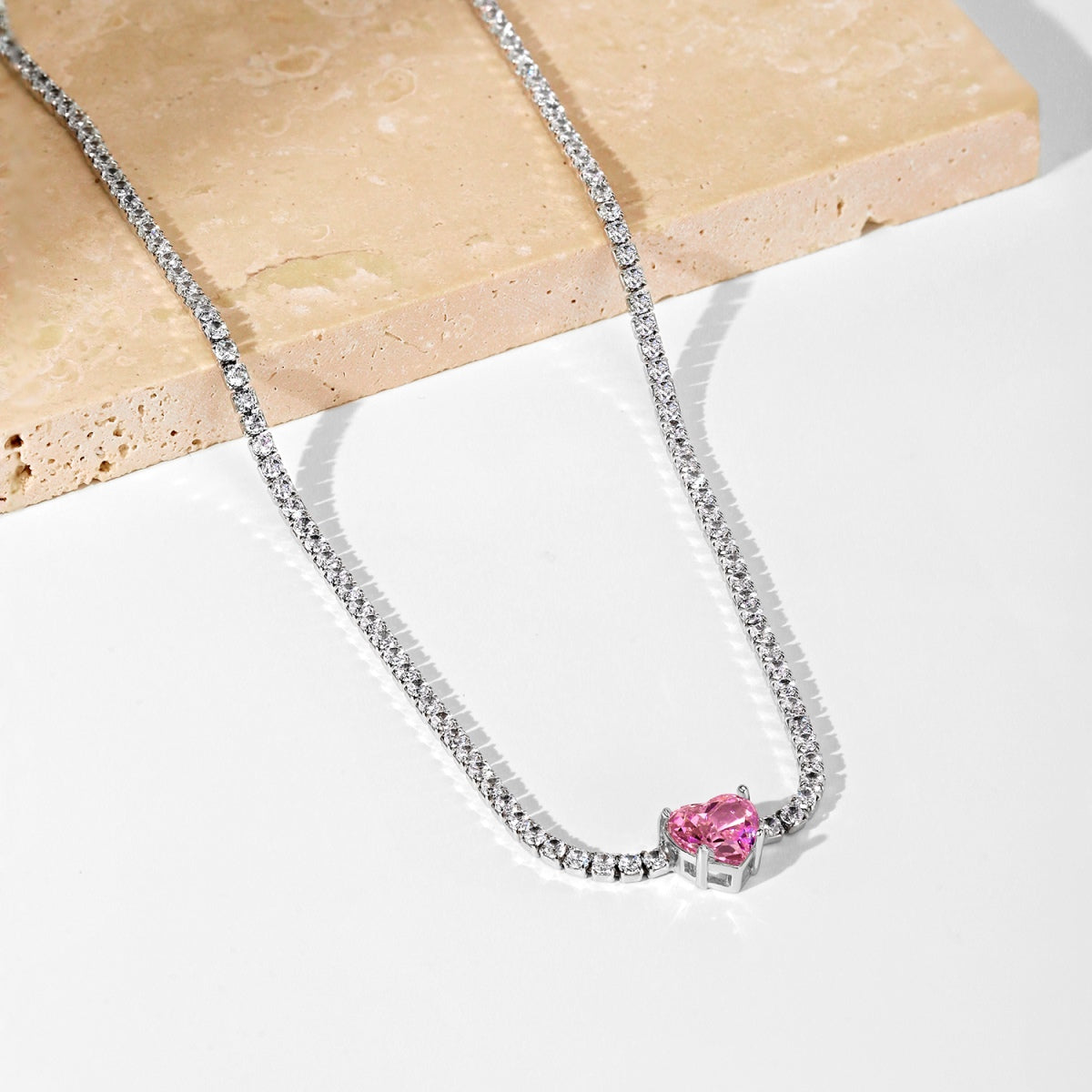 [CharmAmor]2.0 Carat Sparkling Tennis Heart Cut Necklace