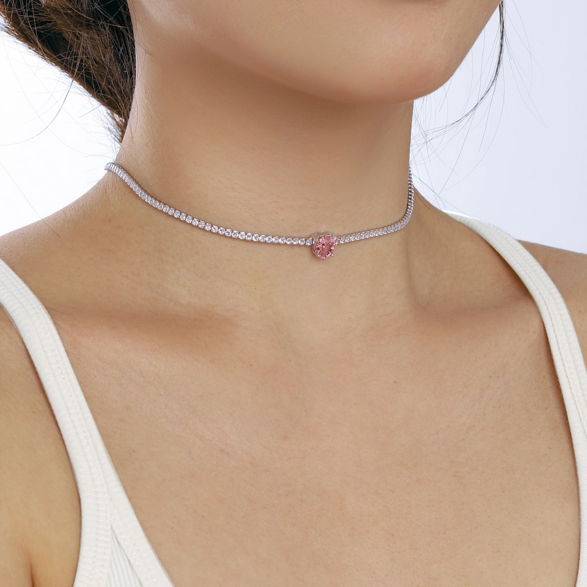 [CharmAmor]2.0 Carat Sparkling Tennis Heart Cut Necklace